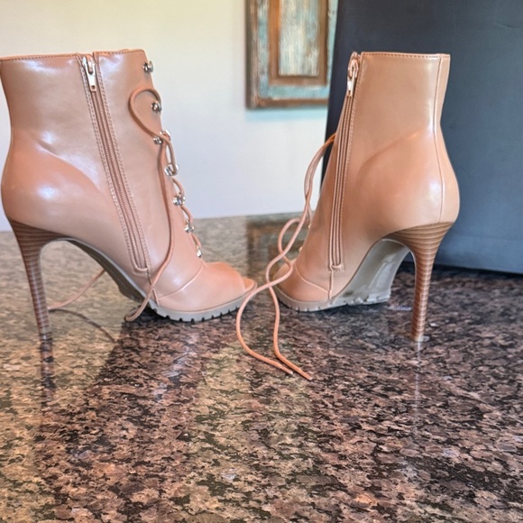 INC International Concepts Women's Tan Lace-Up peep toe Heeled Boots NWT 11 - Picture 9 of 14